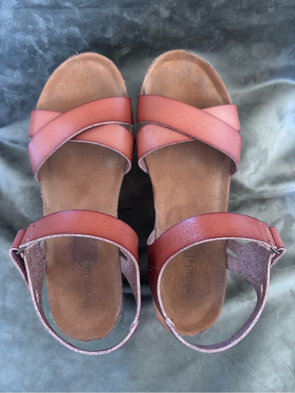 BJORNDAL Cognac Leather Strappy Cork Wedge Sandals Adjustable Ankle Straps SZ 7 - Picture 7 of 16